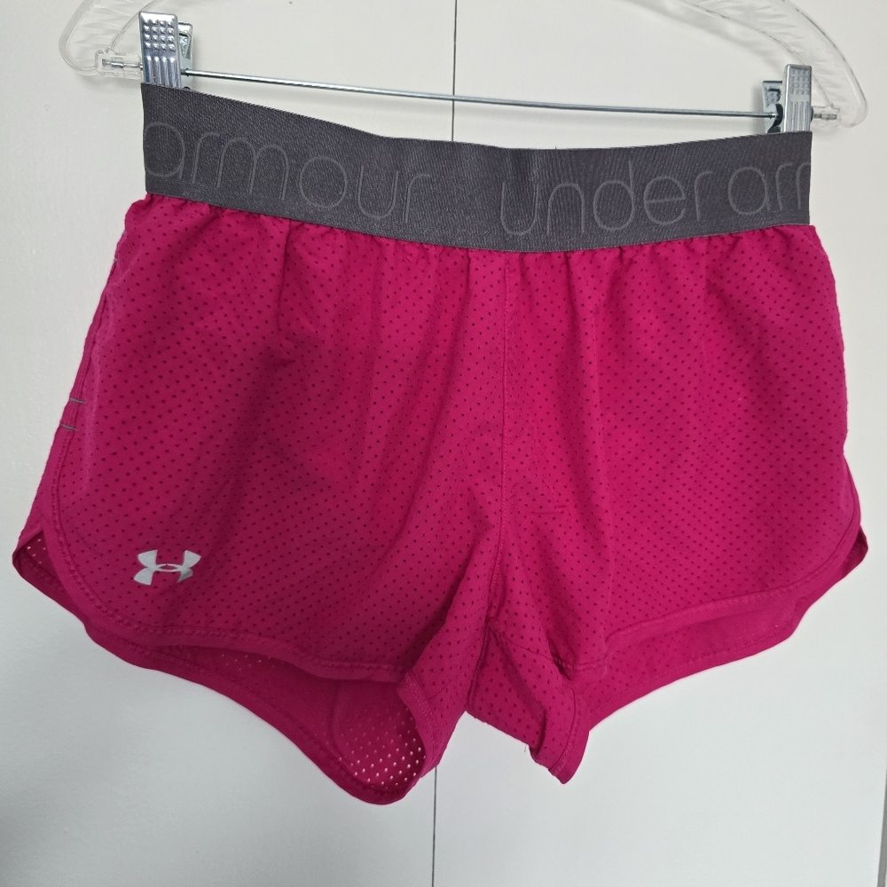Under Armour Semi-Fitted 3" Running Shorts Womens M Hot Pink HeatGear